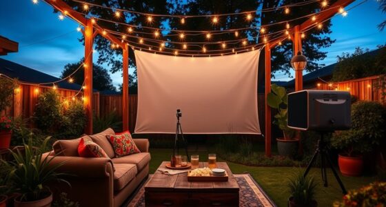 outdoor backyard movie setup