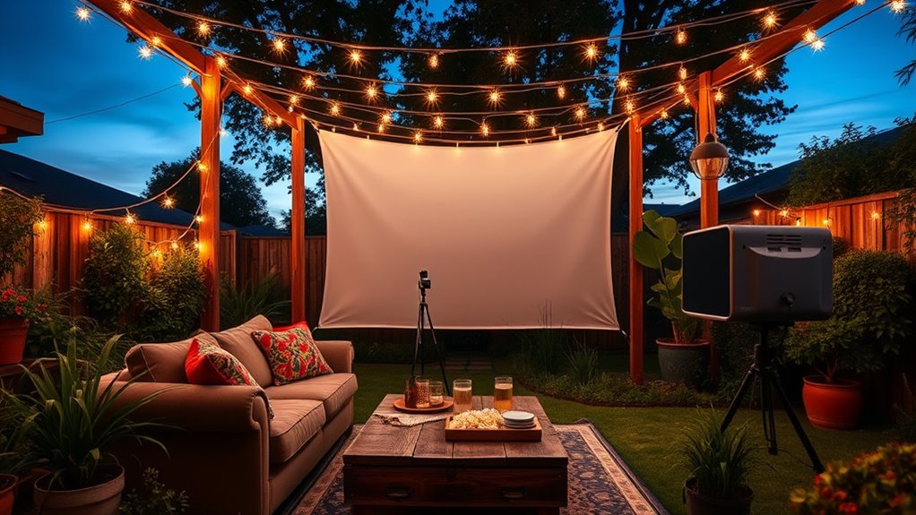 outdoor backyard movie setup