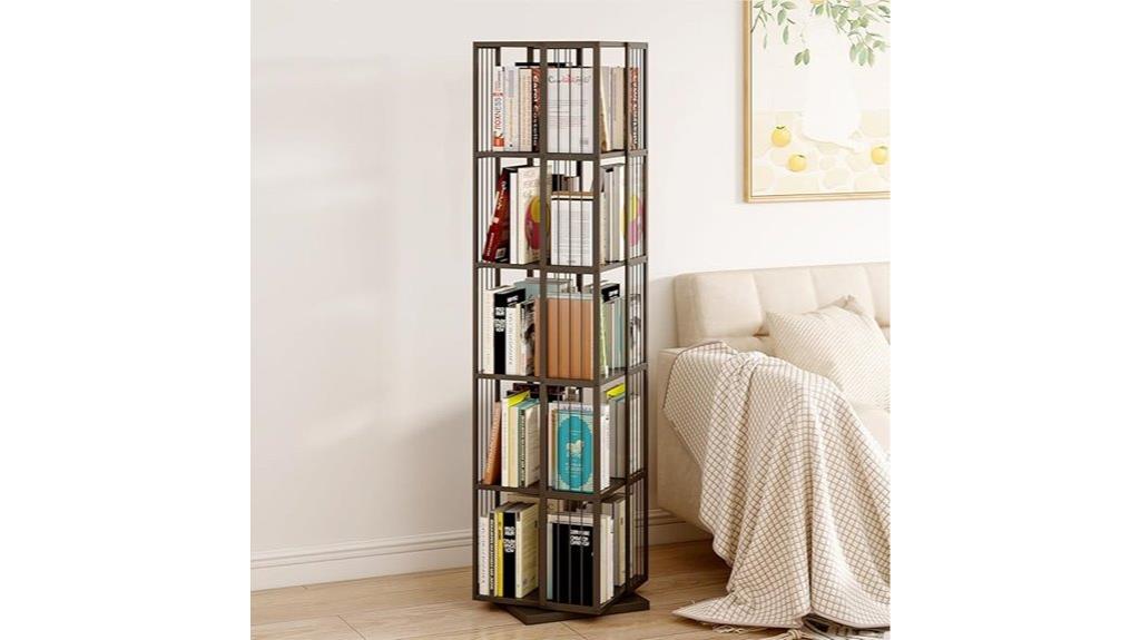 black rotating square bookshelf