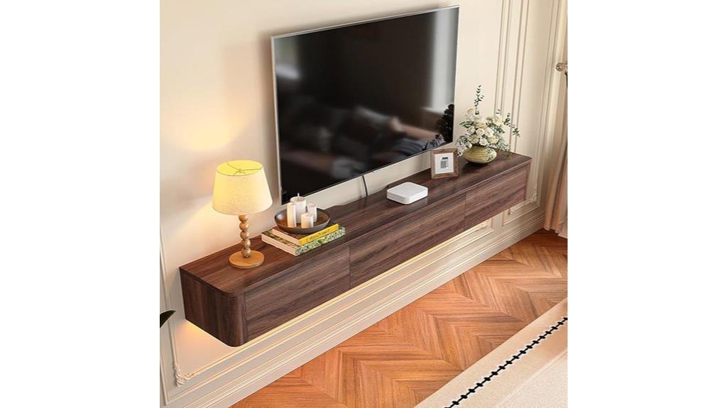 glossy floating tv console