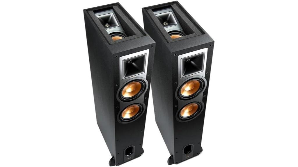 pair black floorstanding speakers