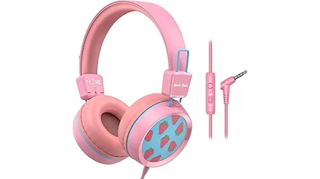 pink wired kids headphones
