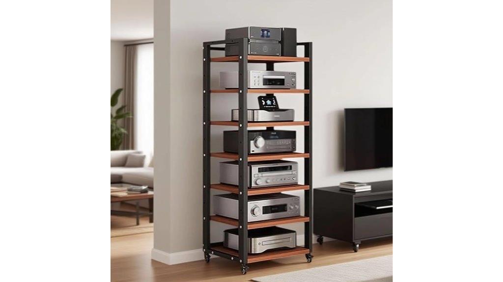 seven tier wooden audio rack