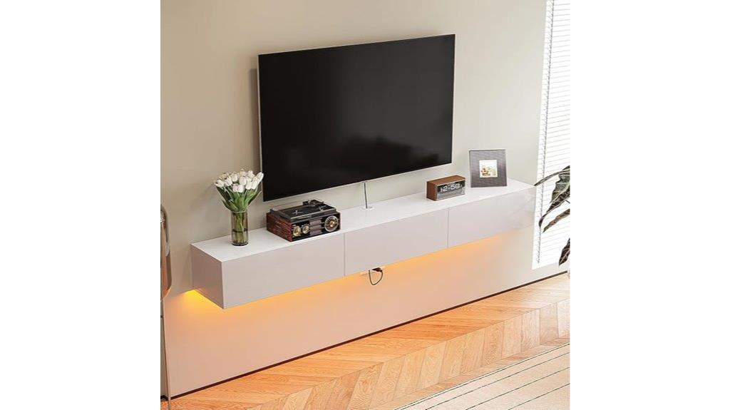 white wall mounted tv stand