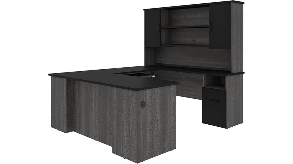 black and gray l shaped desk