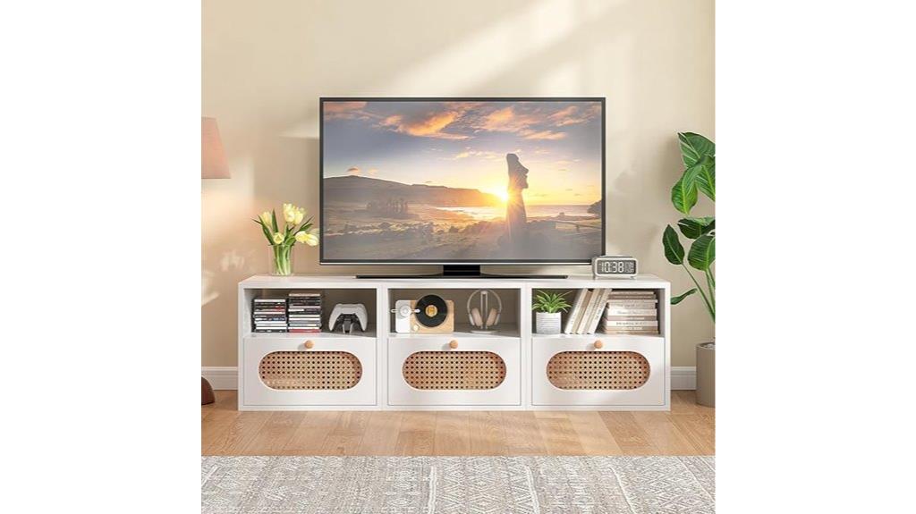 modular tv stand with rattan