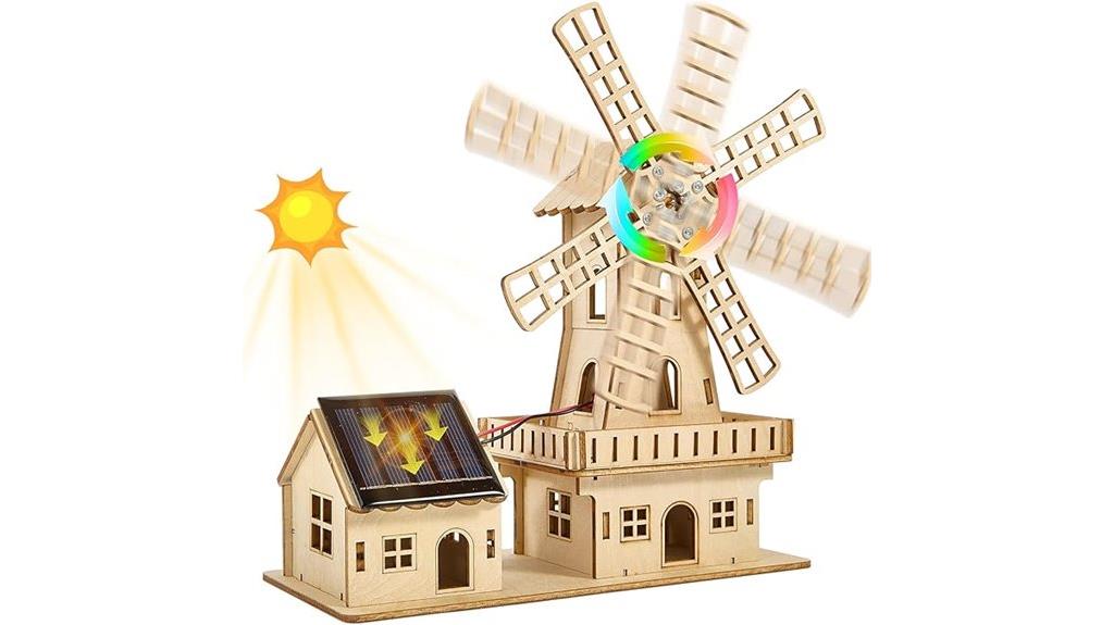 solar powered wooden windmill