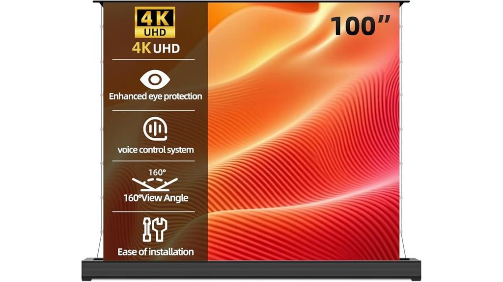 white motorized floor screen