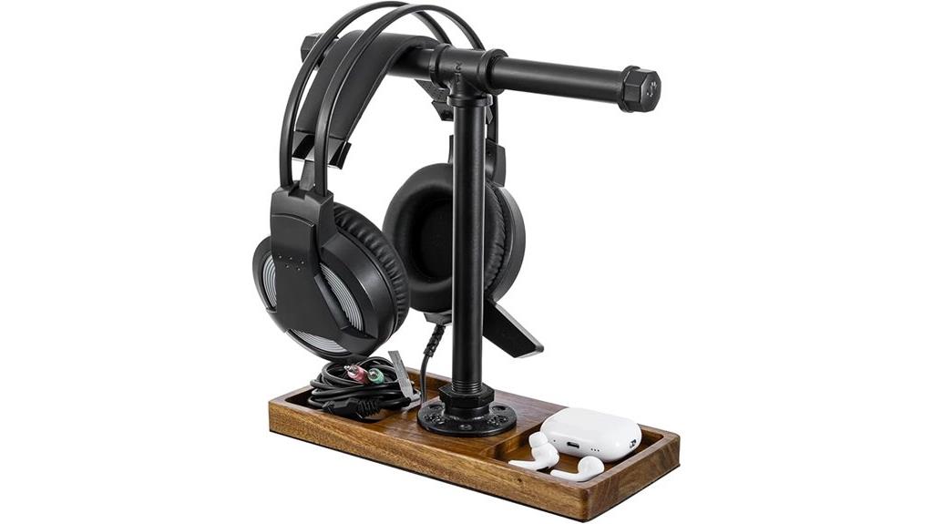 wooden headphone stand with tray