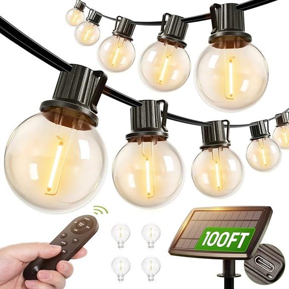 addlon 100FT Solar String Lights with Remote and Bulbs