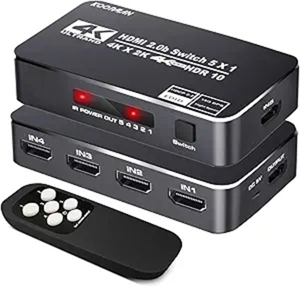 Koopman 5-Port 4K HDR HDMI Switch with Remote
