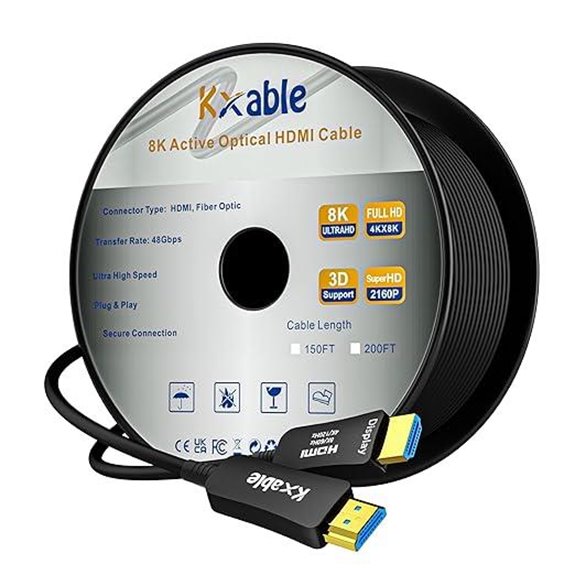 8K HDMI Fiber Optic Cable 150FT for Gaming and Home