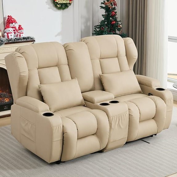 Samery 65.5 RV Recliner Sofa & Console (Fabric Beige)