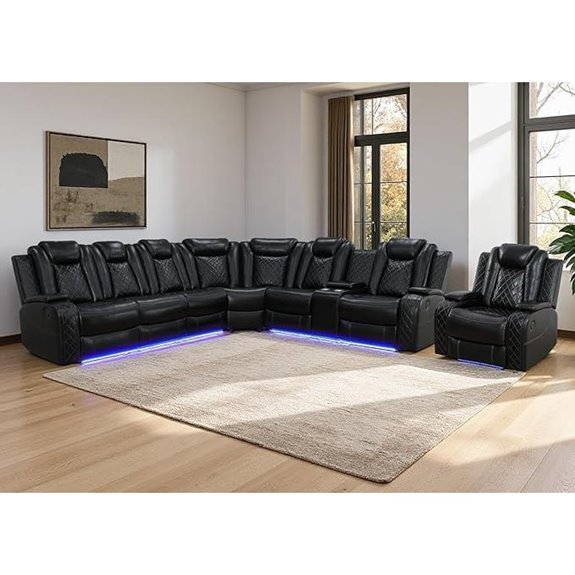 Black Power Recliner Sectional Sofa with LED and Storage