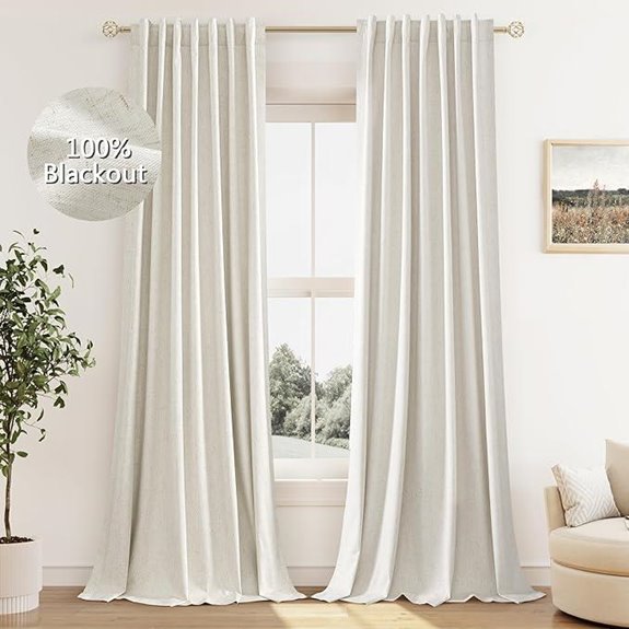 Guken Cream Linen Blackout Curtains 84 Inch 2 Panels