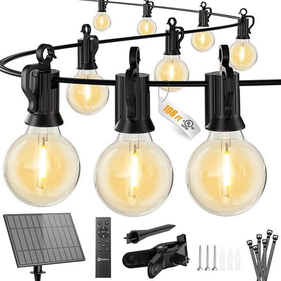 Brightown 108FT Solar String Lights with Remote and Bulbs