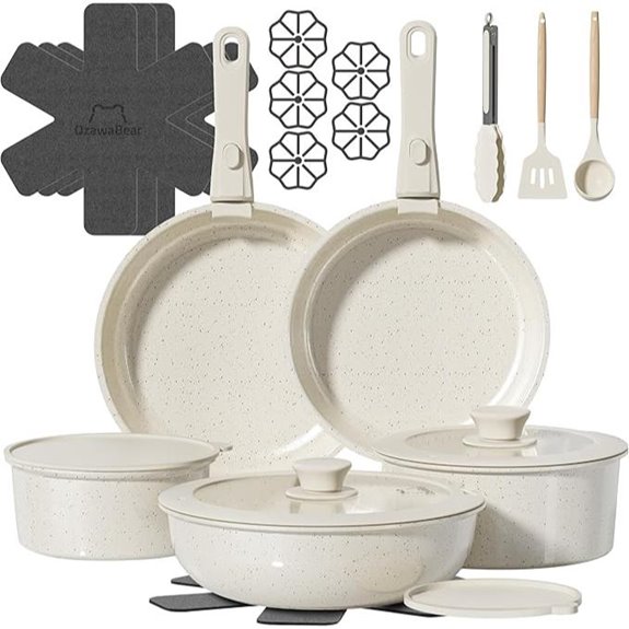 23-Piece Non-Stick Ceramic Cookware Set with Detachable Handles