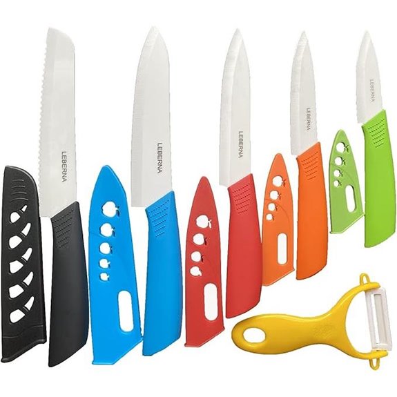 Colorful Ceramic Knife Set with Sheaths and Peeler