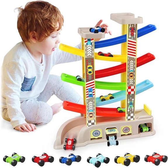 Montessori Car Ramp Toys with 6 Cars for Toddlers