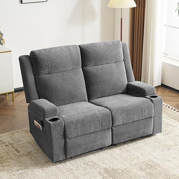 Wall Hugger Gray Recliner Loveseat with Adjustable Footrest