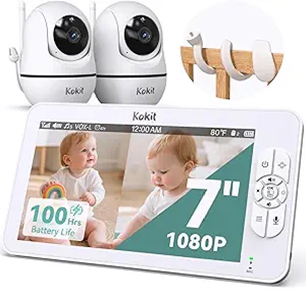 7 HD Baby Monitor with 2 Cameras and Long Battery