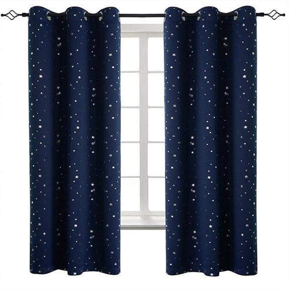 BGment Kids Navy Blue Star Window Curtains (Set of 2)