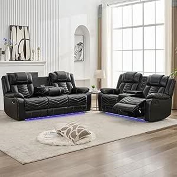 Leather Recliner Sofa Set with Wireless Charger & Speakers