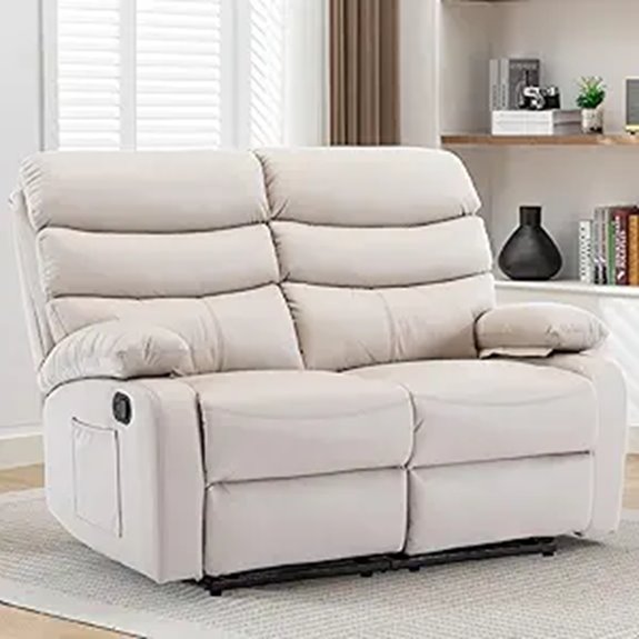 Reclining Leather Loveseat with Side Pockets