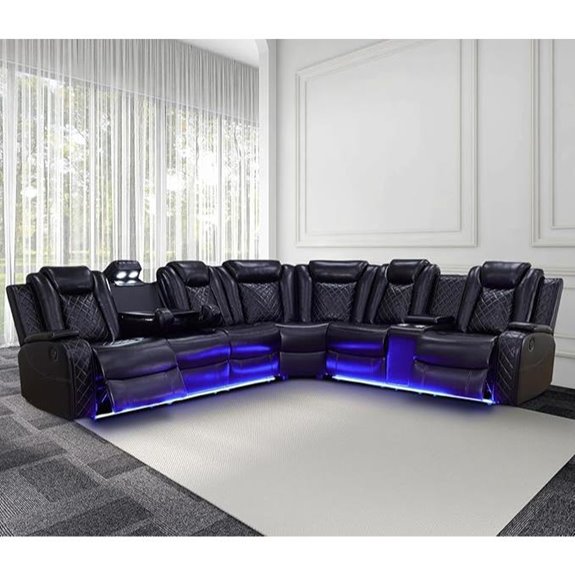 Leather Recliner Sectional Sofa with LED & Storage