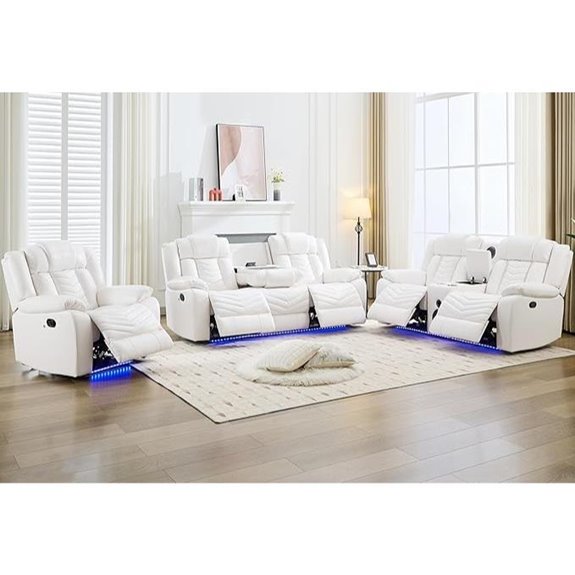 Leather Recliner Sofa Set with Wireless Charger and LED