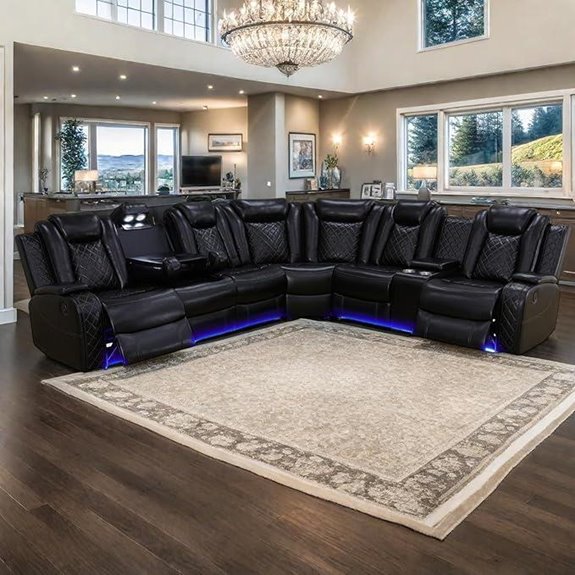 Power Recliner Sectional Sofa with LED Lights