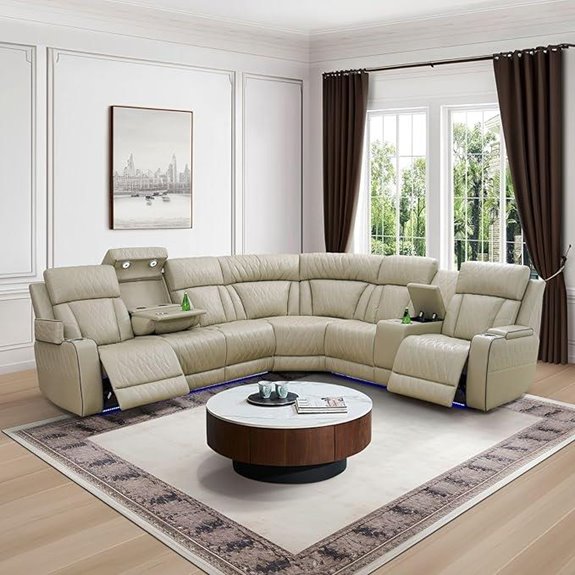Power Recliner Sectional Sofa with LED Lights