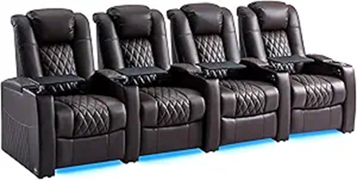 Top Grain Leather Theater Seating with USB Chargers