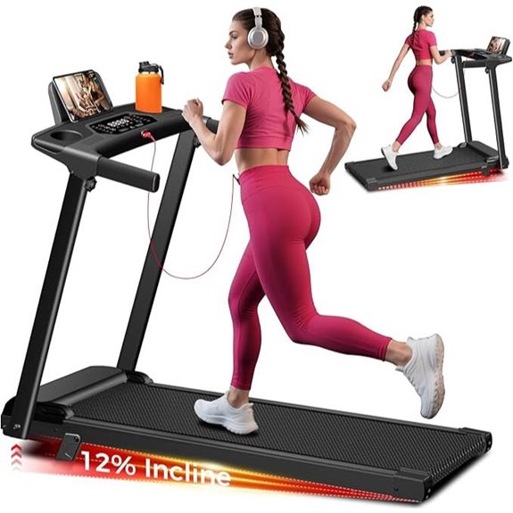 Portable Incline Treadmill with Handles 300LBS Capacity