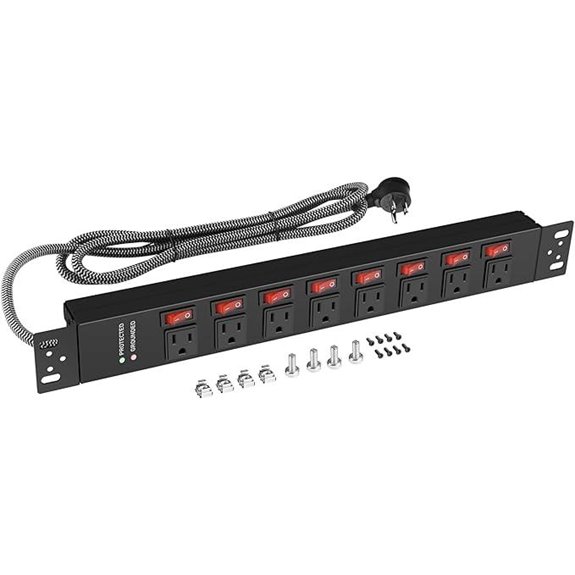 Rack Mount Power Strip with 8 Outlets and Switches