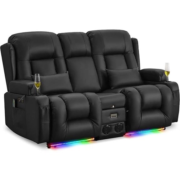 URREED Recliner Loveseat with Massage Heat & LED Lights