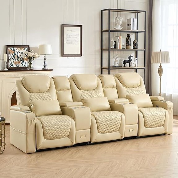 Home Theater Recliner Sofa Set with Console and Pillows