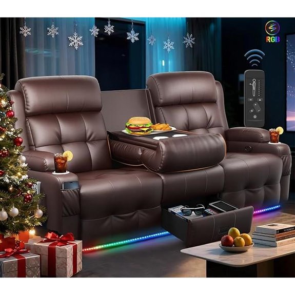 3-Seater Reclining Loveseat with Massage & LED Lights
