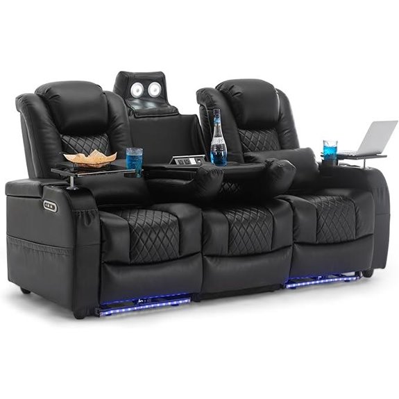 Home Theater Seating with Lighting and Tray Table