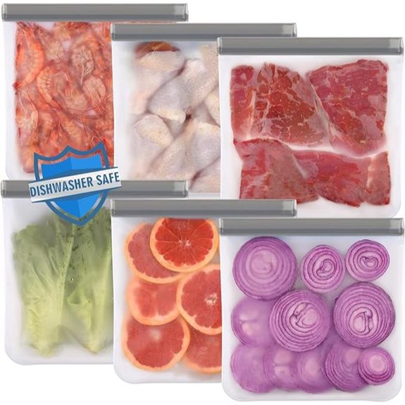 six reusable freezer bags