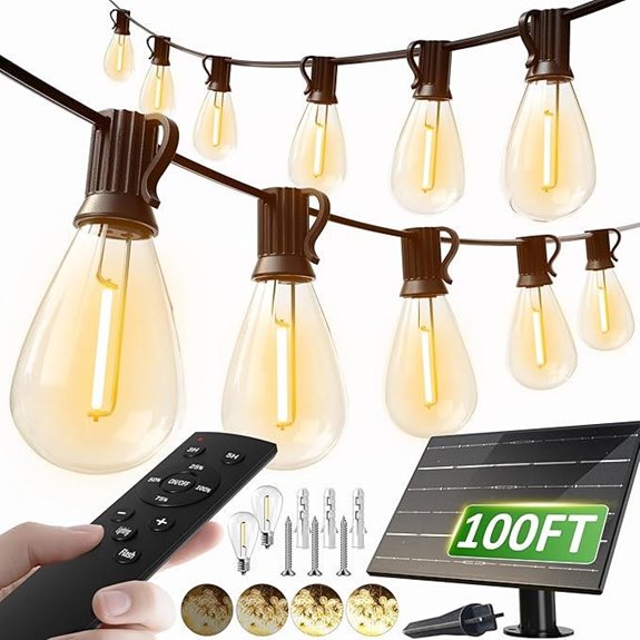 Luckystyle 100FT Solar String Lights with Remote and USB