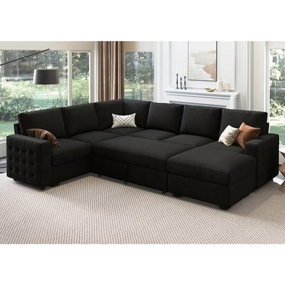 HONBAY U-Shape Sleeper Sofa with Storage Bed