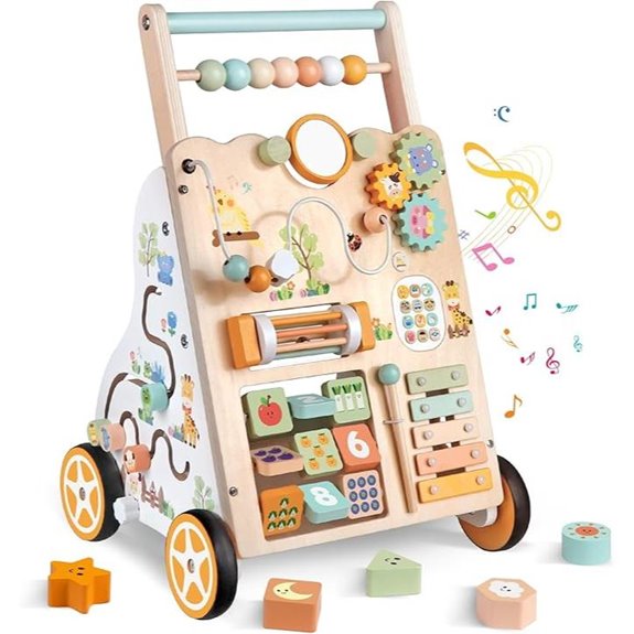 Wooden Baby Walker with Wheels and Activity Center