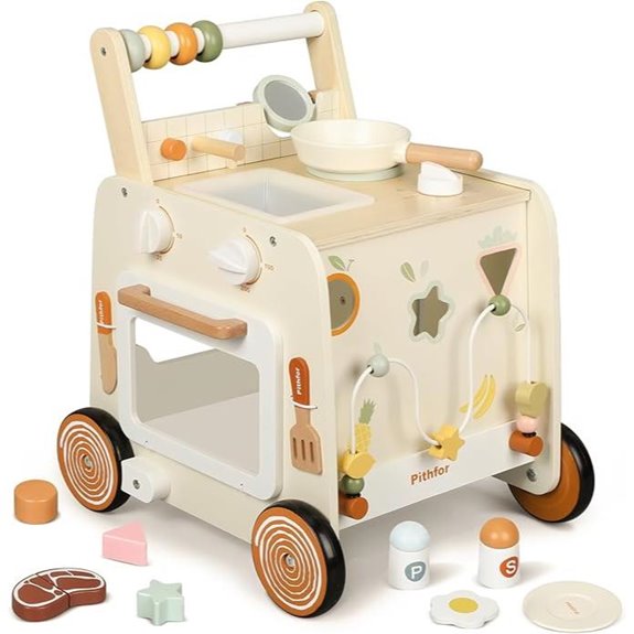 Wooden 3-in-1 Baby Walker with Kitchen & Activities