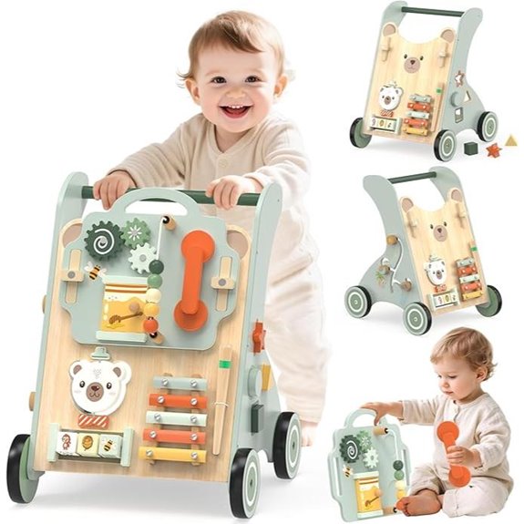 Wooden Baby Walker with Detachable Learning Board