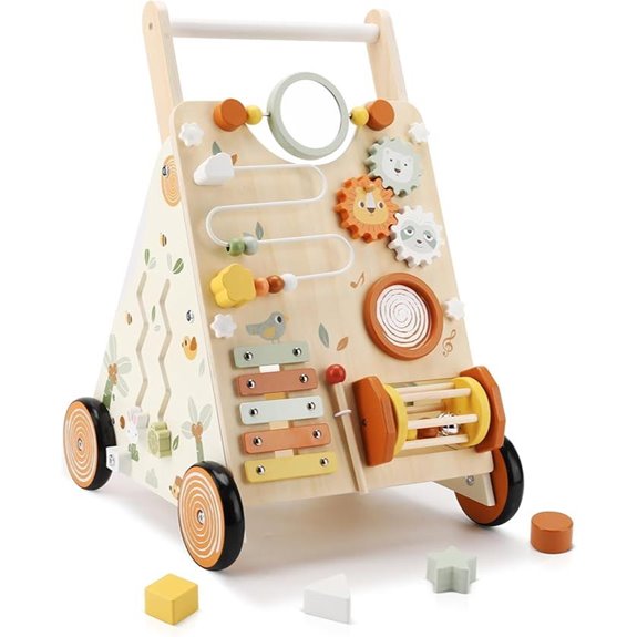 Wooden Baby Walker with Activity Center for Toddlers